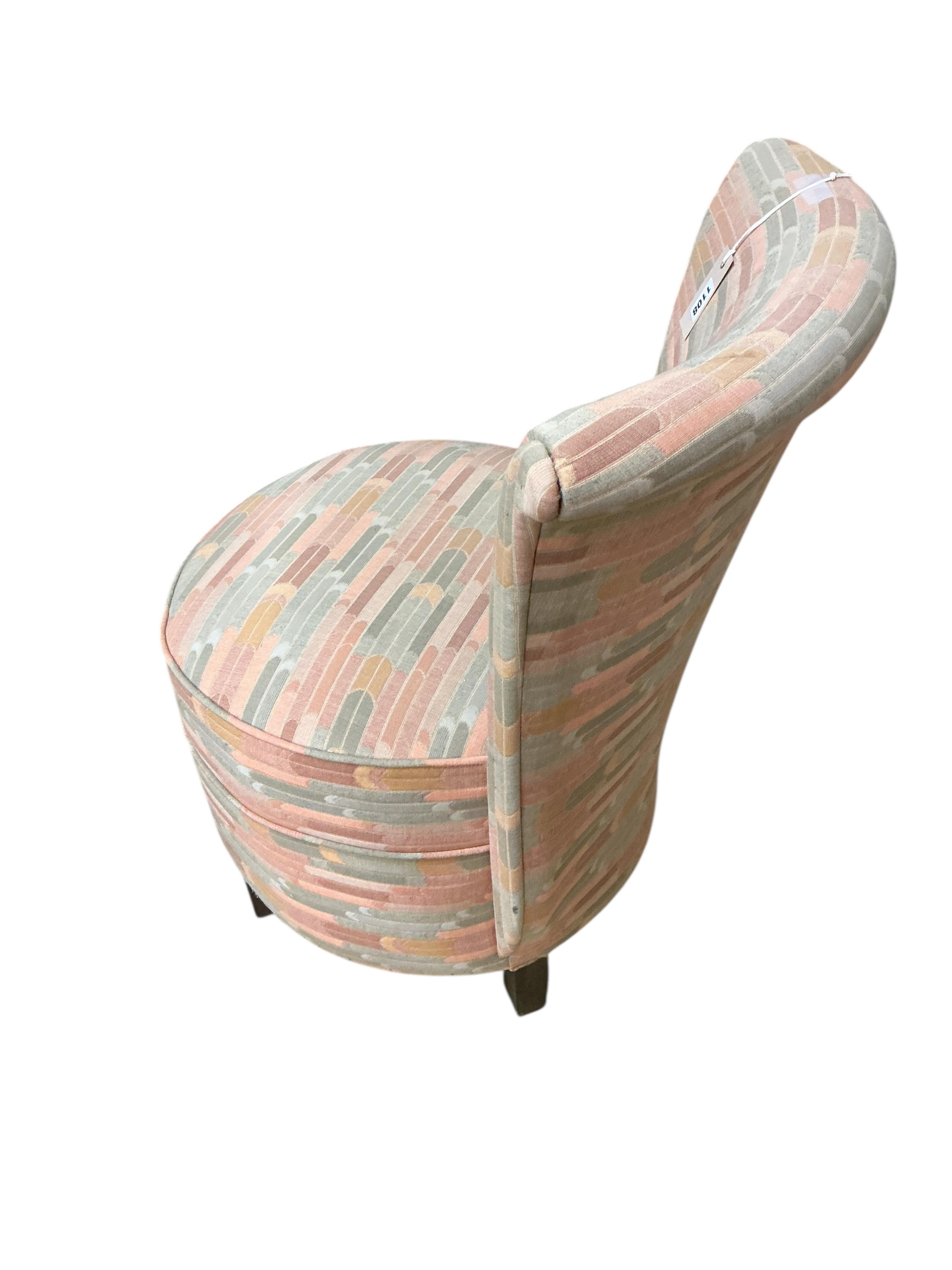 A French Art Deco boudoir chair, width 50cm, depth 45cm, height 74cm